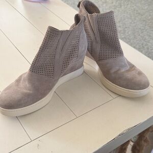Sofft Taupe Suede Perforated Wedge Sneakers